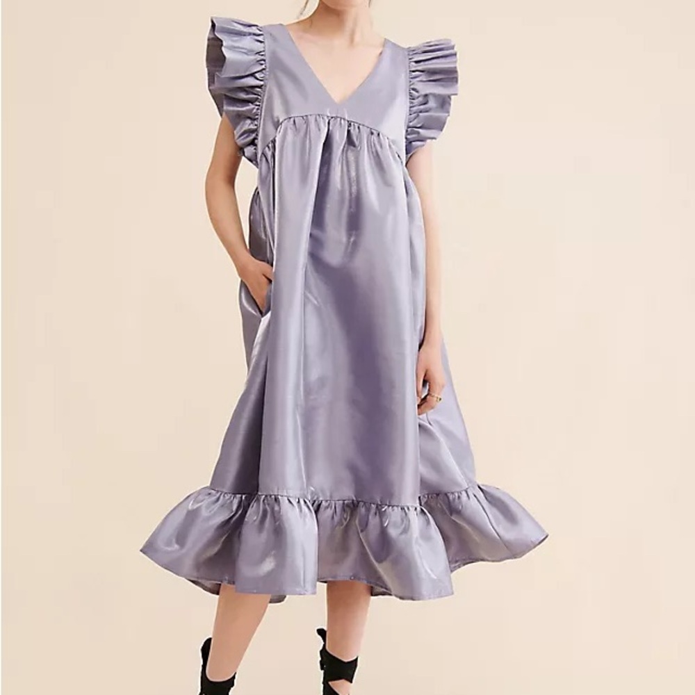 Dhruv Kapoor Lilac Metallic Babydoll Midi Dress